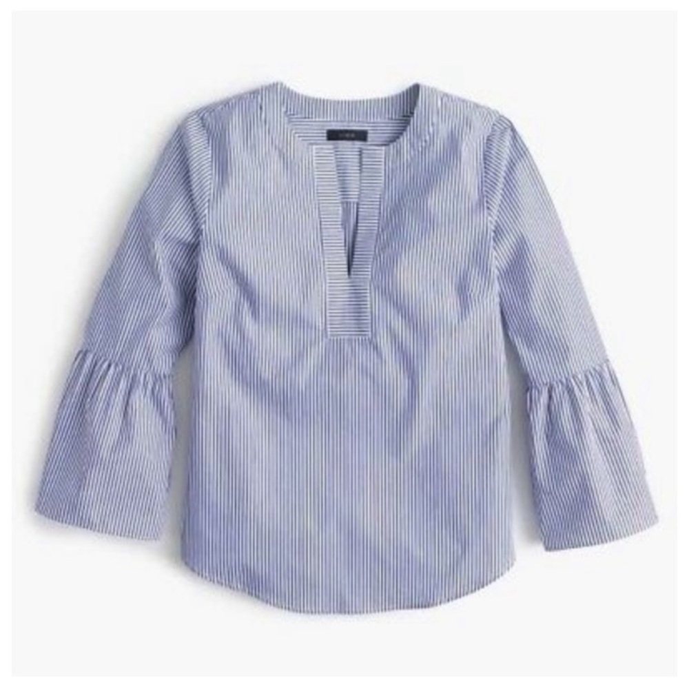 J. Crew Top Bell Sleeves Blue Stripes V Neck - Size 2